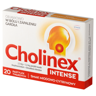 Cholinex Intense 2,5 mg + 1,2 mg, smak miodowo-cytrynowy, 20 pastylek twardych do ssania KRÓTKA DATA - zdjęcie produktu