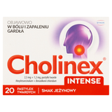 Cholinex Intense 2,5 mg + 1,2 mg, smak jeżynowy, 20 pastylek twardych do ssania KRÓTKA DATA - miniaturka zdjęcia produktu