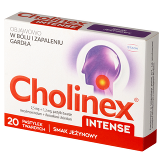 Cholinex Intense 2,5 mg + 1,2 mg, smak jeżynowy, 20 pastylek twardych do ssania KRÓTKA DATA - zdjęcie produktu