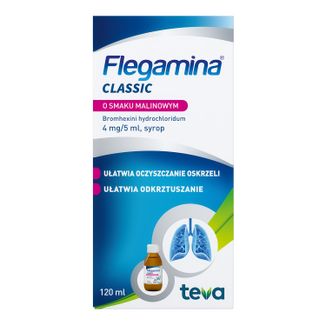Flegamina 4 mg/ 5 ml, syrop, smak malinowy, 120 ml USZKODZONE OPAKOWANIE - zdjęcie produktu