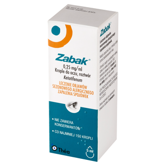 Zabak 0,25 mg/ml, krople do oczu, roztwór, 5 ml USZKODZONE OPAKOWANIE Zabak 0,25 mg/ml, krople do oczu, roztwór, 5 ml USZKODZONE OPAKOWANIE - zdjęcie produktu