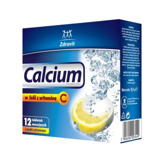 Zdrovit Calcium w folii z witaminą C, 12 tabletek musujących - zdjęcie produktu