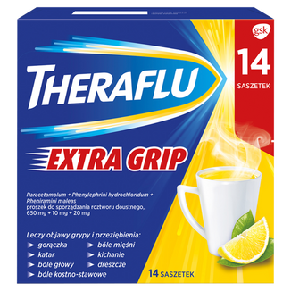 Theraflu Extra Grip 650 mg + 10 mg + 20 mg, proszek do sporządzania roztworu doustnego, 14 saszetek - zdjęcie produktu