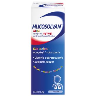 Mucosolvan Mini 15 mg/5 ml, syrop dla dzieci powyżej 1 roku, smak owoców leśnych, 100 ml USZKODZONE OPAKOWANIE - zdjęcie produktu