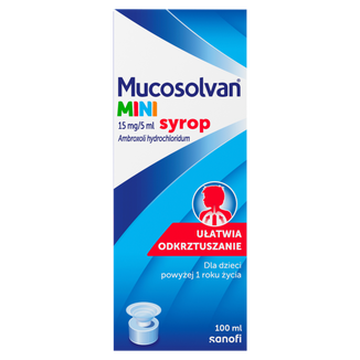 Mucosolvan Mini 15 mg/5 ml, syrop dla dzieci powyżej 1 roku, smak owoców leśnych, 100 ml - zdjęcie produktu