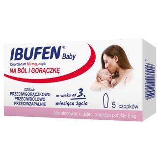Ibufen Baby 60 mg, czopki od 3 miesiąca, 5 sztuk - zdjęcie produktu