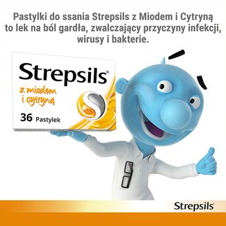 Strepsils z miodem i cytryną 1,2 mg + 0,6 mg, 36 pastylek twardych - 4 Strepsils z miodem i cytryną 1,2 mg + 0,6 mg, 36 pastylek twardych - 4 - zdjęcie produktu