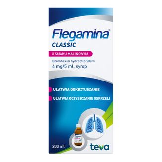Flegamina Classic o smaku malinowym 4 mg/ 5 ml, syrop, 200 ml - zdjęcie produktu