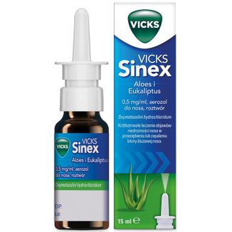 Vicks Sinex Aloes i Eukaliptus 0,5 mg/ ml, aerozol do nosa, roztwór, 15 ml - zdjęcie produktu