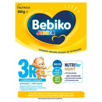 Bebiko Junior 3R Nutriflor+, odżywcza formuła na bazie mleka z kleikiem ryżowym, powyżej 1 roku, 350 g - zdjęcie produktu