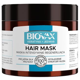 Biovax, maska intensywnie regenerująca, keratyna i jedwab, 250 ml - zdjęcie produktu
