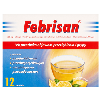 Febrisan (750 mg + 60 mg + 10 mg)/ 5 g, proszek musujący, 12 saszetek KRÓTKA DATA Febrisan (750 mg + 60 mg + 10 mg)/ 5 g, proszek musujący, 12 saszetek KRÓTKA DATA - zdjęcie produktu
