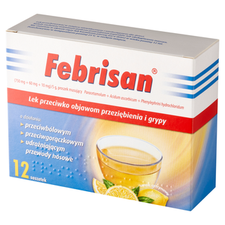 Febrisan (750 mg + 60 mg + 10 mg)/ 5 g, proszek musujący, 12 saszetek - zdjęcie produktu
