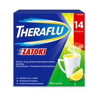 Theraflu Zatoki 650 mg + 10 mg, proszek do sporządzania roztworu doustnego, 14 saszetek - zdjęcie produktu