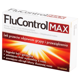 FluControl Max 650 mg + 10 mg + 4 mg, 10 tabletek powlekanych - zdjęcie produktu
