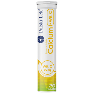 Calcium + witamina C, smak cytrynowy, 20 tabletek musujących - zdjęcie produktu