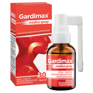 Gardimax Medica Spray (20 mg + 5 mg)/10 ml, aerozol do stosowania w jamie ustnej, 30 ml - zdjęcie produktu