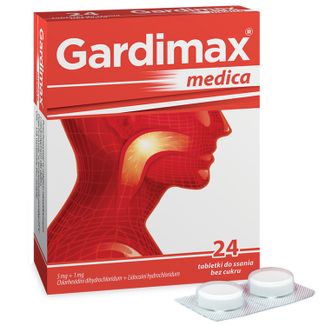 Gardimax Medica 5 mg + 1 mg, 24 tabletki do ssania - zdjęcie produktu