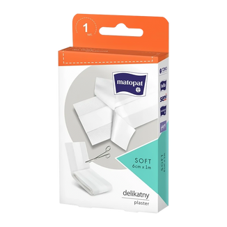 Matopat Soft, plaster z opatrunkiem, do cięcia, włókninowy, 6 cm x 1 m, 1 sztuka USZKODZONE OPAKOWANIE - zdjęcie produktu