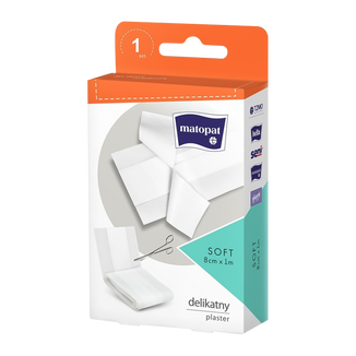 Matopat Soft, plaster z opatrunkiem, do cięcia, włókninowy, 8 cm x 1 m, 1 sztuka USZKODZONE OPAKOWANIE - zdjęcie produktu