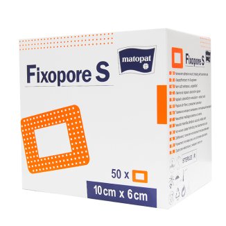 Matopat Fixopore S, opatrunek samoprzylepny, włókninowy, jałowy, z wkładem chłonnym, 10 cm x 6 cm, 50 sztuk - zdjęcie produktu