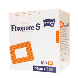 Matopat Fixopore S, opatrunek samoprzylepny, włókninowy, jałowy, z wkładem chłonnym, 10 cm x 8 cm, 50 sztuk - zdjęcie produktu