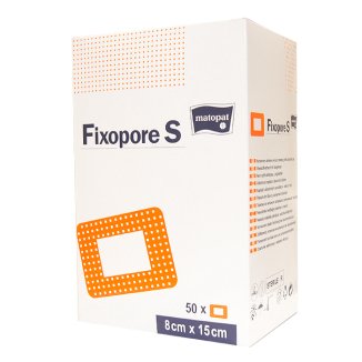 Matopat Fixopore S, opatrunek samoprzylepny, włókninowy, jałowy, z wkładem chłonnym, 8 cm x 15 cm, 50 sztuk - zdjęcie produktu