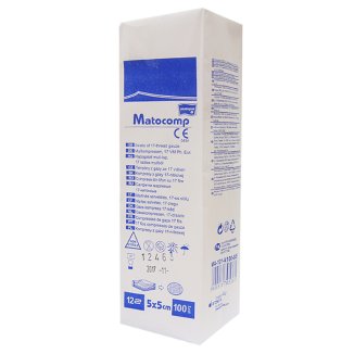 Matopat Matocomp, kompresy niejałowe z gazy, 17-nitkowe, 12-warstwowe, 5 cm x 5 cm, 100 sztuk - zdjęcie produktu