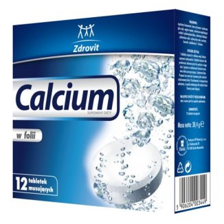 Zdrovit Calcium w folii, 12 tabletek musujących KRÓTKA DATA - zdjęcie produktu