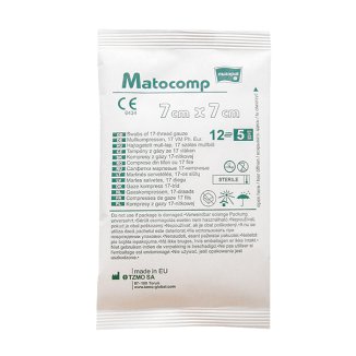 Matopat Matocomp, kompresy jałowe z gazy, 17-nitkowe, 12-warstwowe, 7 cm x 7 cm, 5 sztuk - zdjęcie produktu