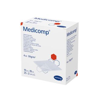 Medicomp, kompresy jałowe, włókninowe, 4-warstwowe, 30 g/m2, 10 cm x 10 cm, 50 sztuk - zdjęcie produktu