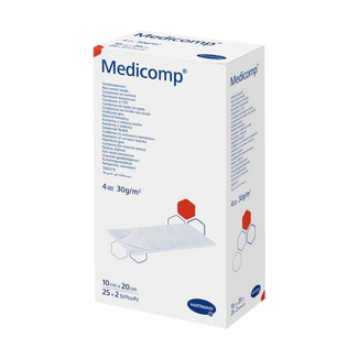 Medicomp, kompresy jałowe, włókninowe, 4-warstwowe, 30 g/m2, 10 cm x 20 cm, 50 sztuk USZKODZONE OPAKOWANIE - zdjęcie produktu