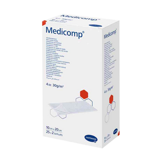 Medicomp, kompresy jałowe, włókninowe, 4-warstwowe, 30 g/m2, 10 cm x 20 cm, 50 sztuk - zdjęcie produktu