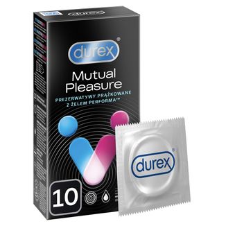 Durex Mutual Pleasure, prezerwatywy z lubrykantem przedłużającym stosunek, prążkowane z wypustkami, 10 sztuk - zdjęcie produktu