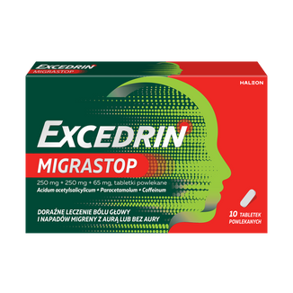 Excedrin Migra Stop 250 mg + 250 mg + 65 mg, 10 tabletek powlekanych USZKODZONE OPAKOWANIE - zdjęcie produktu