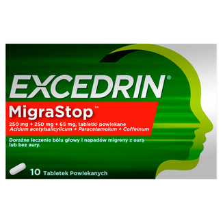 Excedrin Migra Stop 250 mg + 250 mg + 65 mg, 10 tabletek powlekanych - zdjęcie produktu