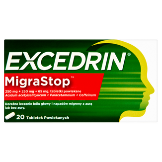 Excedrin Migra Stop 250 mg + 250 mg + 65 mg, 20 tabletek powlekanych USZKODZONE OPAKOWANIE - zdjęcie produktu