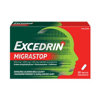 Excedrin Migra Stop 250 mg + 250 mg + 65 mg, 20 tabletek powlekanych USZKODZONE OPAKOWANIE - zdjęcie produktu