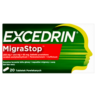 Excedrin Migra Stop 250 mg + 250 mg + 65 mg, 20 tabletek powlekanych - zdjęcie produktu