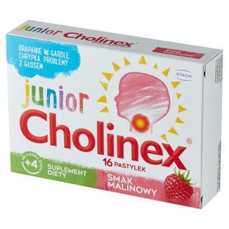 Cholinex Junior, dla dzieci od 4 lat, smak malinowy, 16 pastylek do ssania - zdjęcie produktu