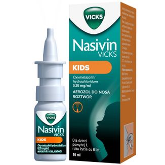 Nasivin Vicks Kids 0,25 mg/ml, aerozol do nosa, dla dzieci od 1 do 6 lat, 10 ml USZKODZONE OPAKOWANIE - zdjęcie produktu