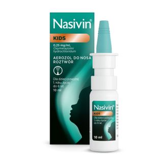 Nasivin Kids 0,25 mg/ml, aerozol do nosa, dla dzieci od 1 do 6 lat, 10 ml - zdjęcie produktu
