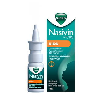 Nasivin Vicks Kids 0,25 mg/ml, aerozol do nosa, dla dzieci od 1 do 6 lat, 10 ml - zdjęcie produktu