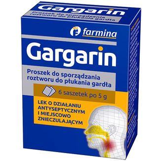Gargarin, proszek do sporządzania płynu do płukania gardła, 5 g x 6 saszetek USZKODZONE OPAKOWANIE - zdjęcie produktu