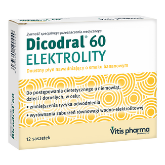 Dicodral 60 Elektrolity, smak bananowy, 12 saszetek USZKODZONE OPAKOWANIE - zdjęcie produktu