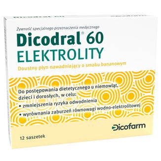 Dicodral 60 Elektrolity, smak bananowy, 12 saszetek USZKODZONE OPAKOWANIE - zdjęcie produktu