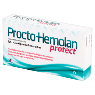 Procto-Hemolan Protect, czopki doodbytnicze, 10 sztuk USZKODZONE OPAKOWANIE - zdjęcie produktu