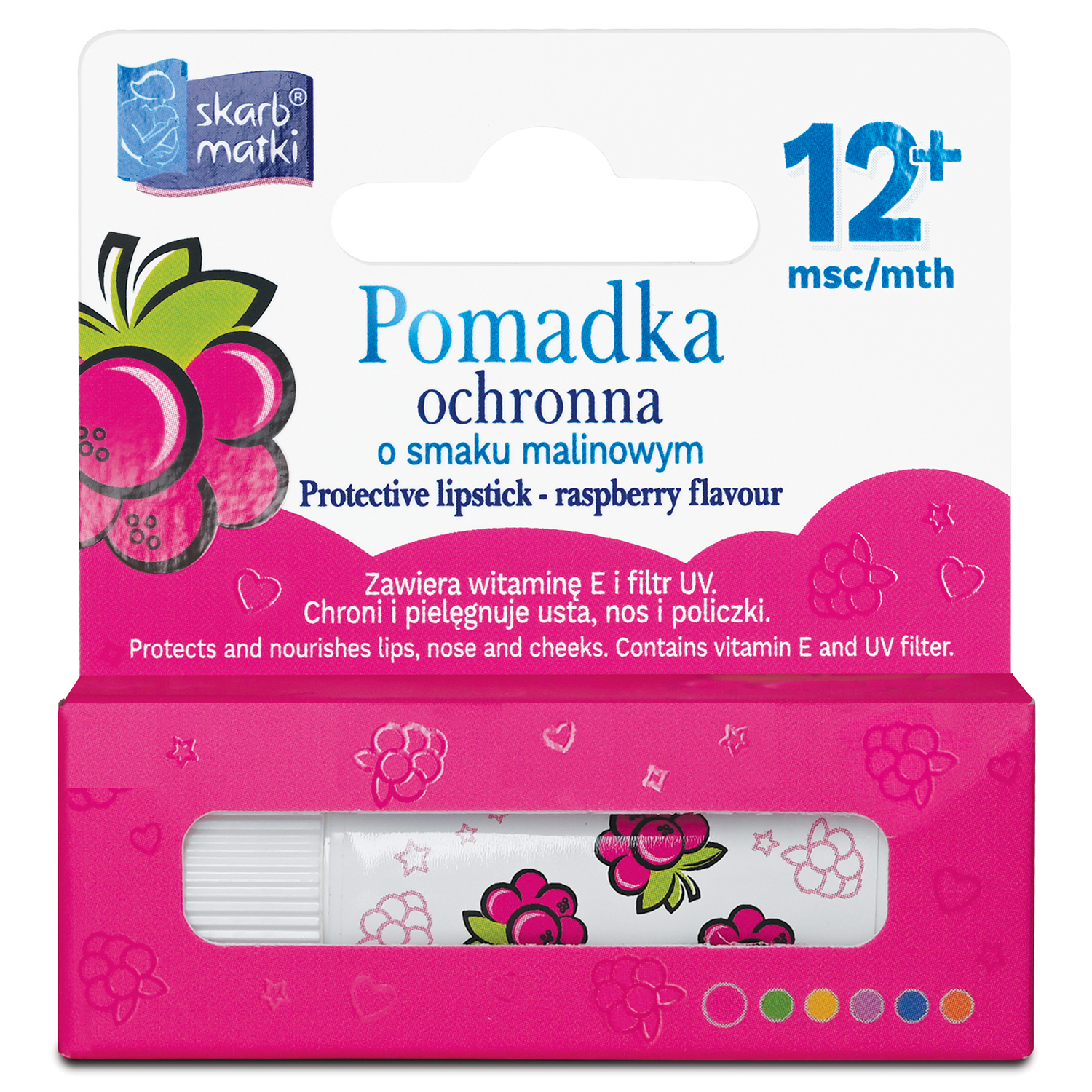 Skarb Matki Skarb Matki, pomadka ochronna dla dzieci, Girl, smak malinowy, od 12 miesiąca, 6,5 g