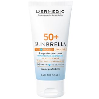 Dermedic Sunbrella, krem ochronny do twarzy, skóra z problemami naczyniowymi, SPF 50+, 50 g - zdjęcie produktu