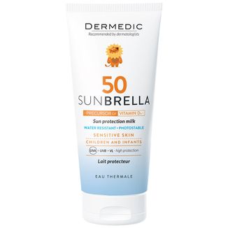 Dermedic Sunbrella Baby, mleczko ochronne dla dzieci od 1 miesiąca, do twarzy i ciała, SPF 50, 100 ml USZKODZONE OPAKOWANIE - zdjęcie produktu